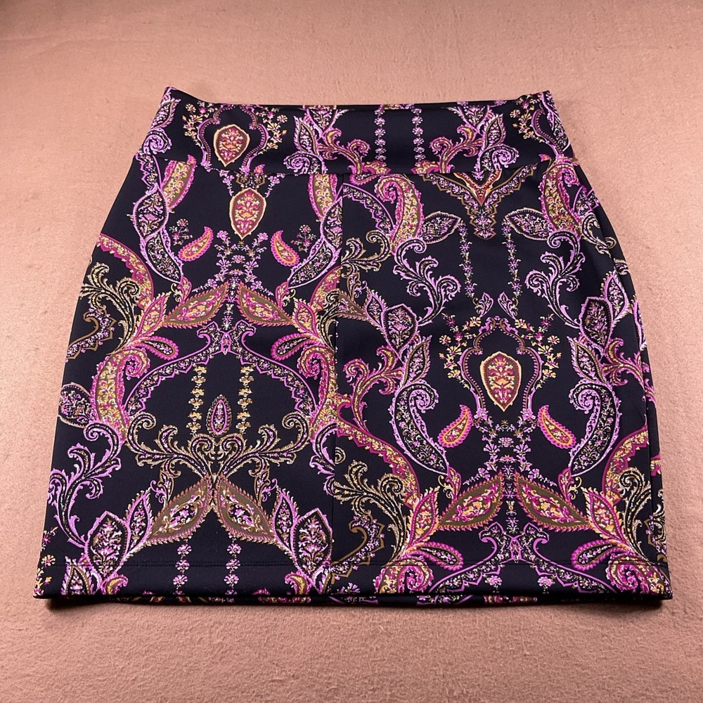 Thalia Sodi Womens Large Paisley Print Mini Skirt Black Pink Purple Stretch L